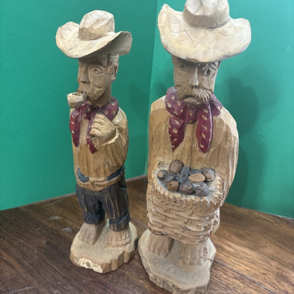 VTG Hand Carved Figures Grandpa Farmer Cowboy Hand Signed Painted Western Decor - Picture 1 of 9